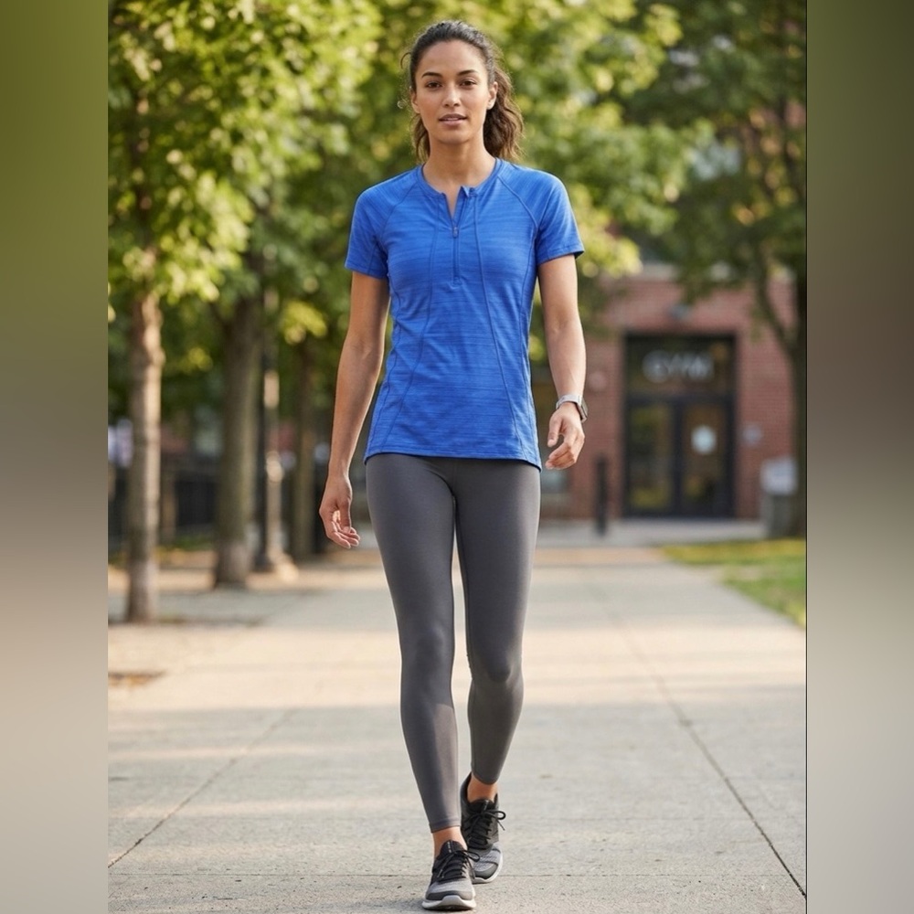 Athleta Blue Pacifica Top Women's Size Small Short Sleeves Polyester Blend